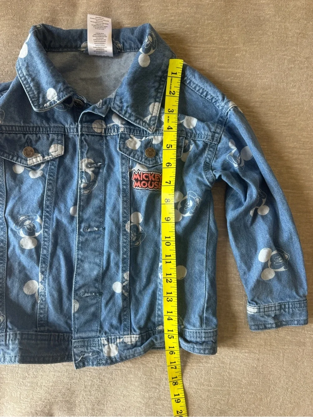 Disney Mickey Mouse Kids Denim Jacket Size 5 Blue Allover Print Jean Jacket